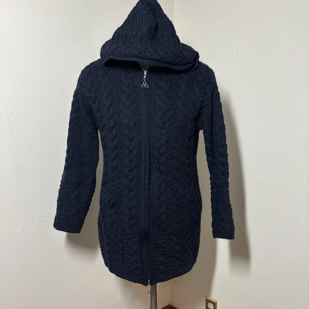 Aran Crafts $199 Fisher Sweater‎ Cable Knit Merino Wool Celtic Zip Cardigan S
